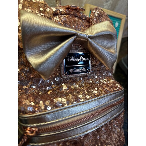 Disney Parks Exclusive Loungefly Sequined Rose Gold Pink Mini Backpack Bag EUC main image 9